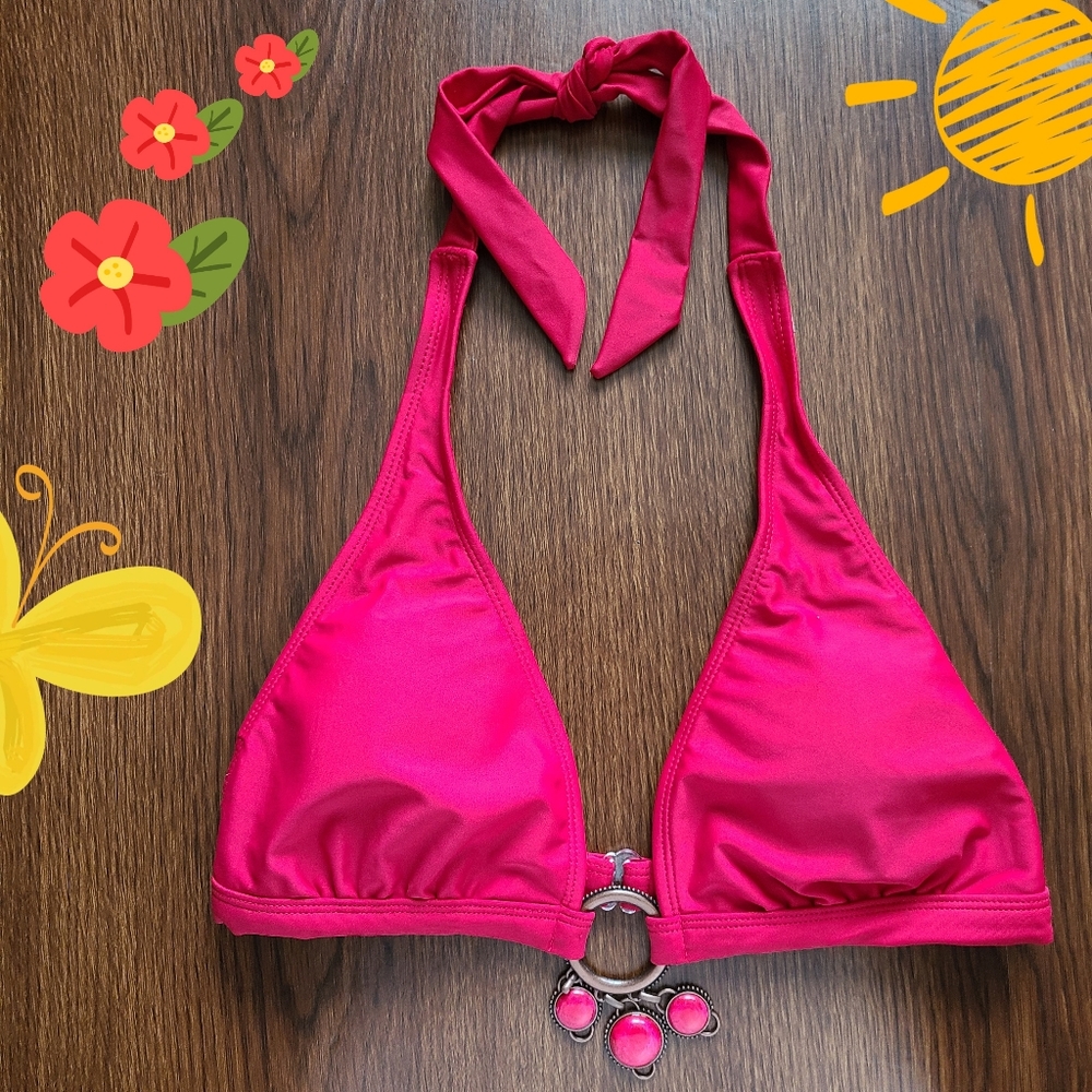 💜 Sand N Sun Red Halter Ring Bikini Top